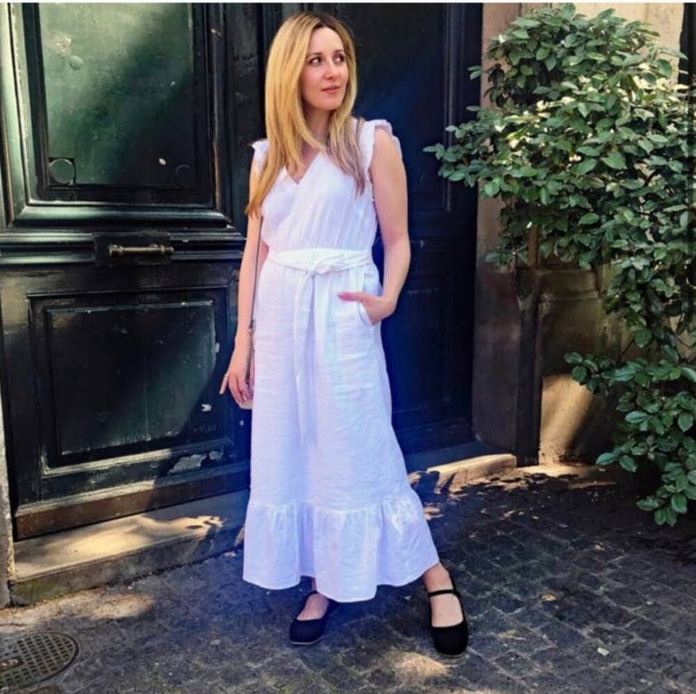POPSUGAR White Linen Dress w/ Elastic waistband Size S